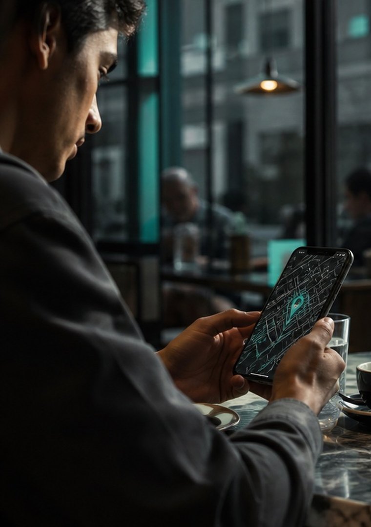 A customer looks up a nearby business on a map on their phone